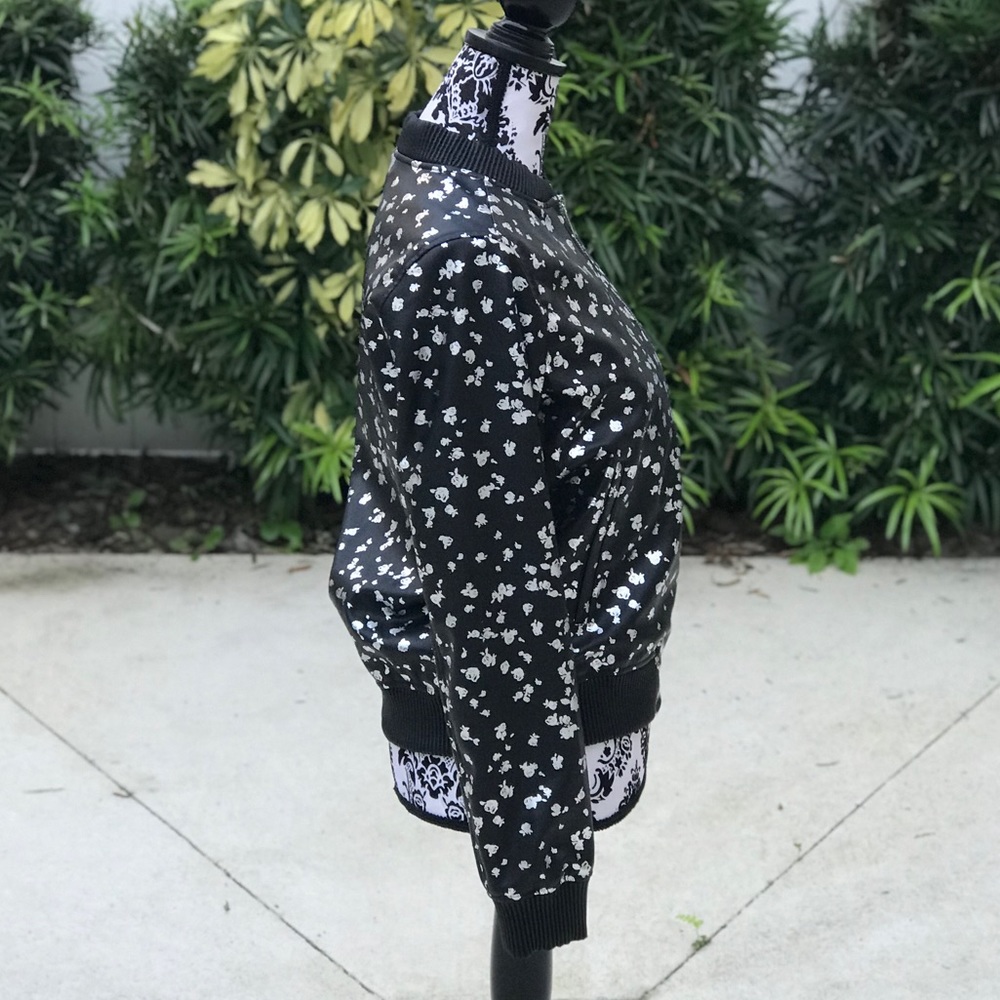 Michael Kors Jacket Black Silver Roses🌹W AUTHENT - Picture 2 of 8